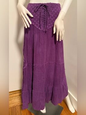 Vintage JEN’S PIRATE BOOTY Purple Gauze Maxi Skirt Lace Up Waist OS